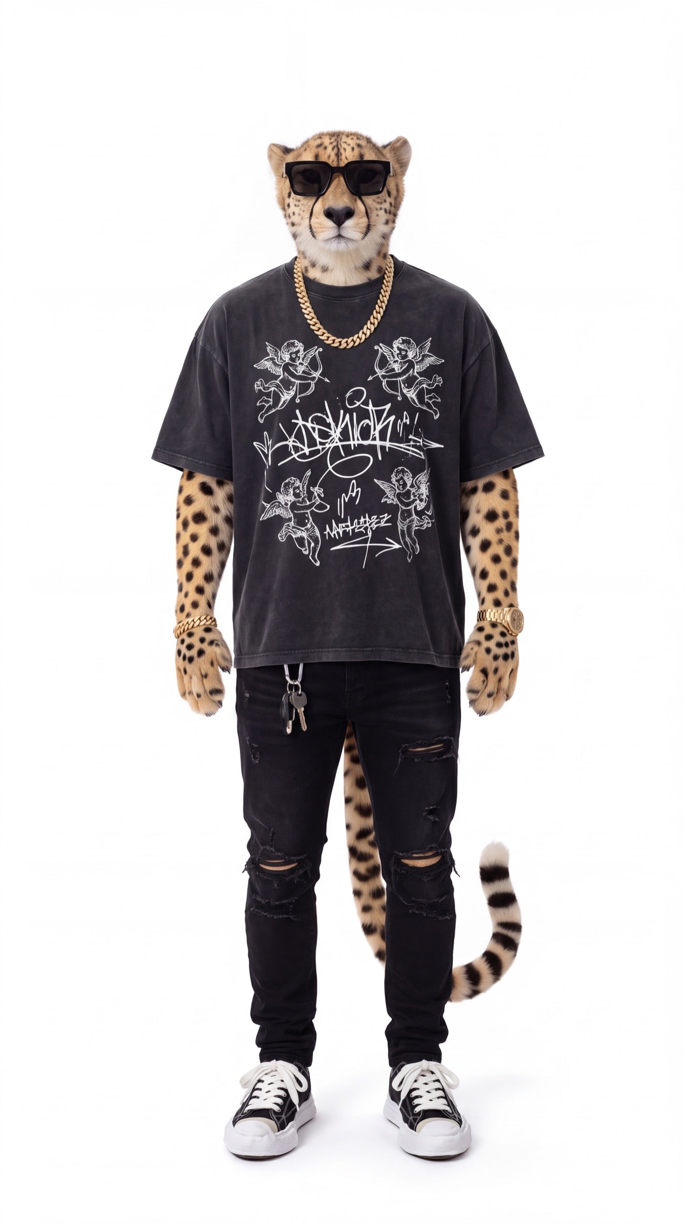 The cheetah wearing the Cheetah True Mammal tee